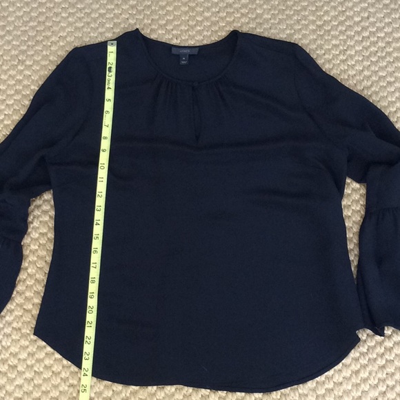 J. Crew Black 💯 Silk Fluted Sleeve Blouse - 12 - Picture 6 of 7